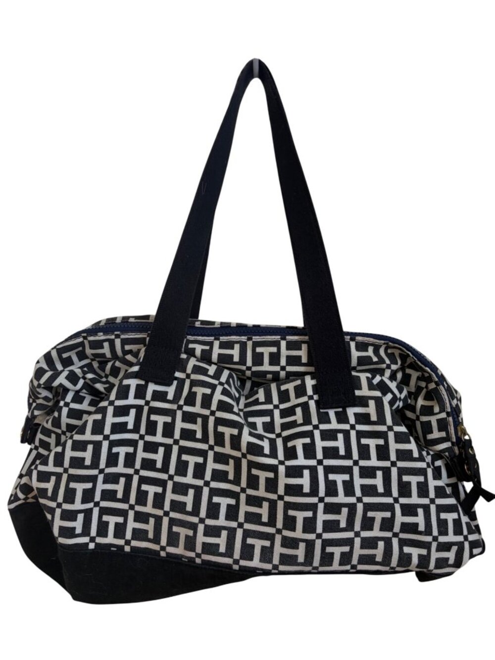 Tommy Hilfiger Black & White Monogram Tote Bag With Zip Closure - Picture 2 of 16